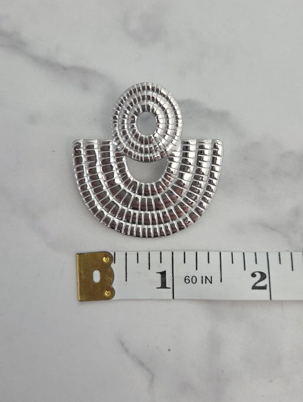Stainless Steel Silver Textured Fan Dangle Earrings - Picture 14 of 14